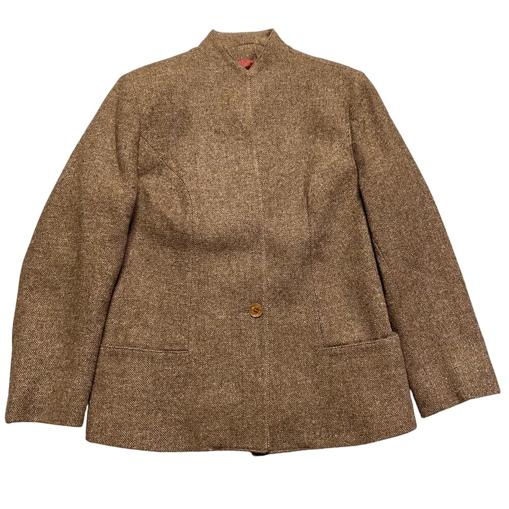 Vintage Stevens Forstmann Womens Brown Wool Tweed Jacket USA Union Made 19x26.5